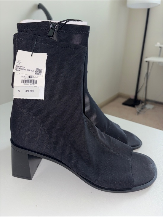 Zara Shoes - 🖤Black Women's Mid-Heel mesh Sock Boot peep toe nwt
